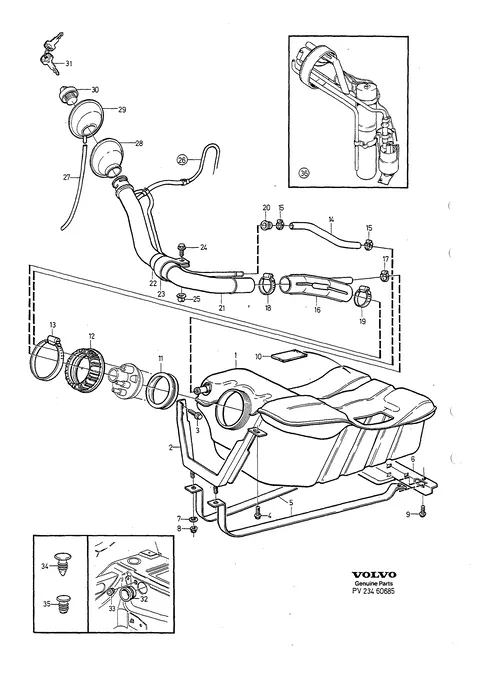 Fuel tank and connecting parts
