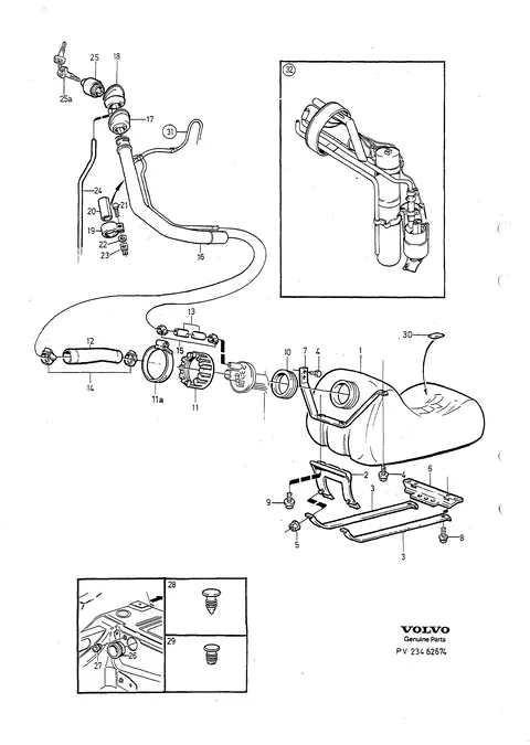 Fuel tank and connecting parts