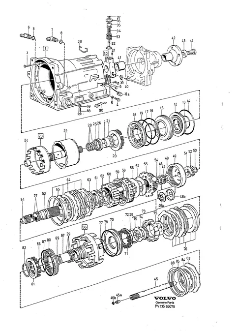 Automatic gearbox, planetary drive and hausing centre wall-output shaft
