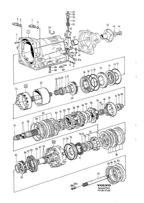 Automatic gearbox, planetary drive and hausing centre wall-output shaft