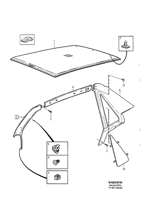 Interior parts, roof section