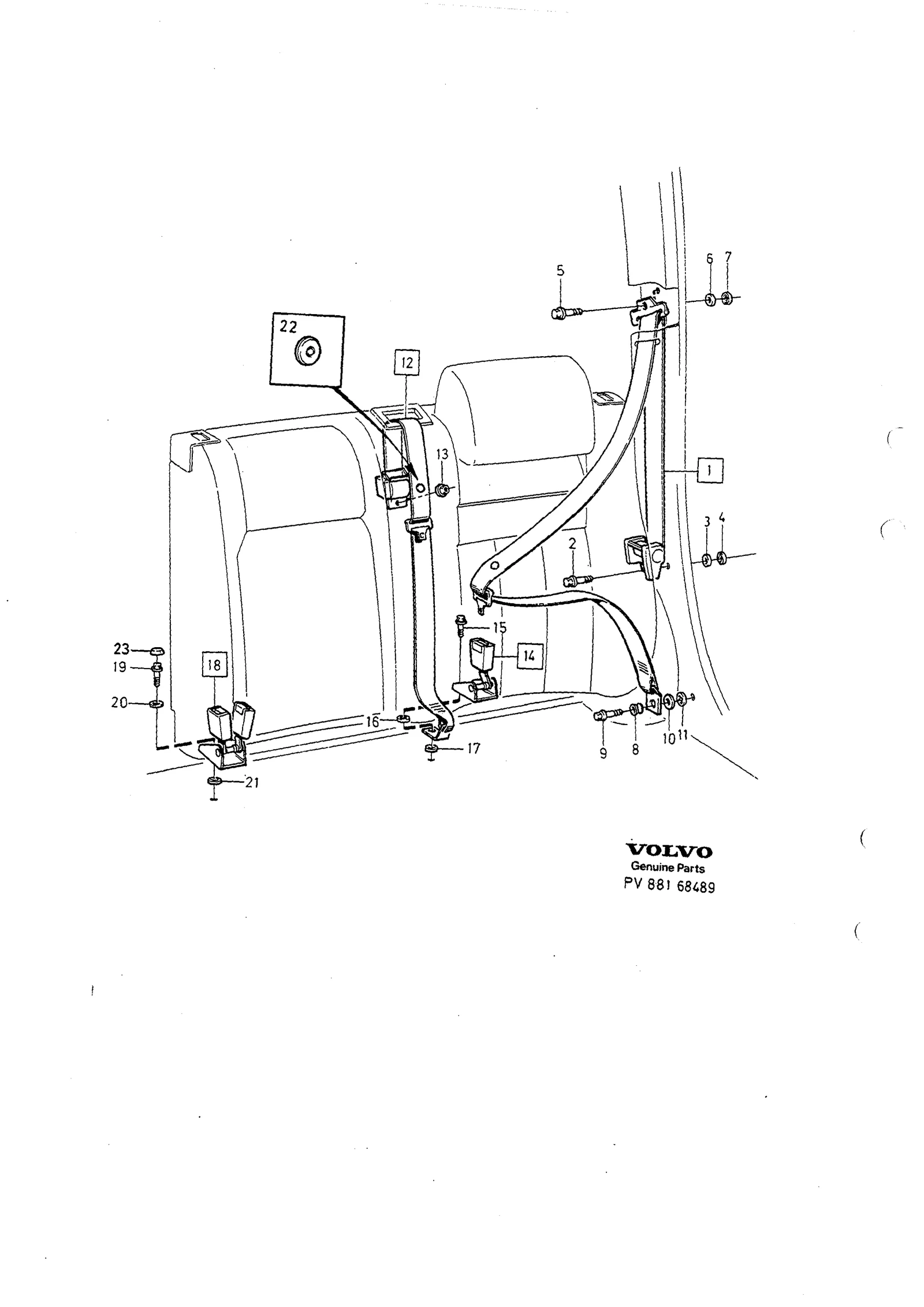 Bilbelte bakre til Volvo 940/960 1994- & S90/V90 1997-