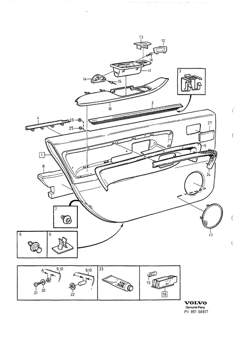 Parts for rear door panel