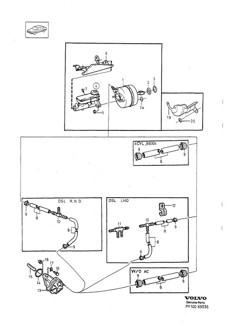 Master cylinder servo cylinder vacuum pump