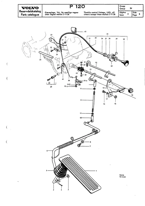 Throttle control, LHD, for all chassis except those marked S-1136