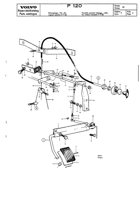 Throttle control linkage, LHD, for chassis marked S-1136