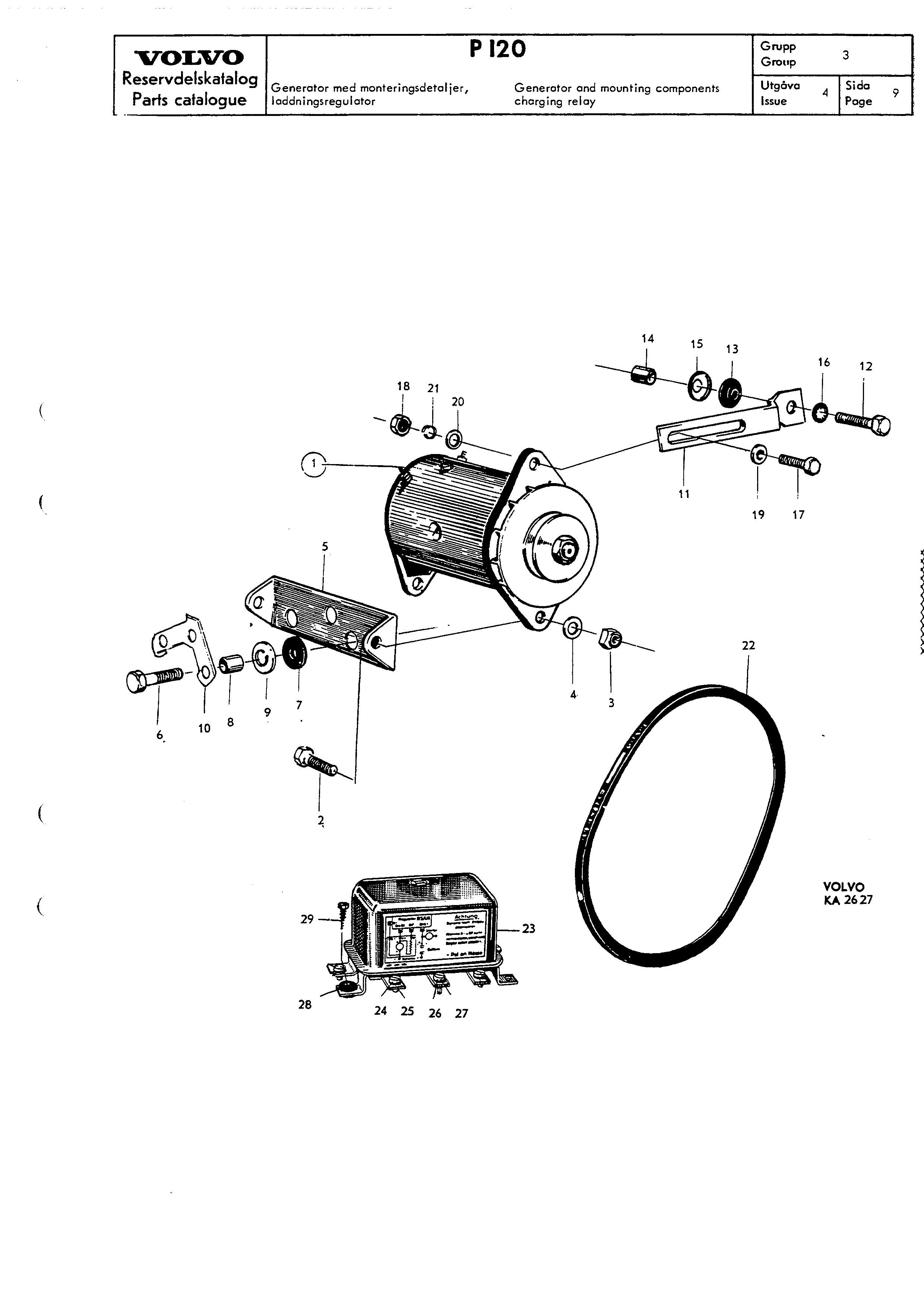Generator med monteringsdetaljer, laddningsregulator