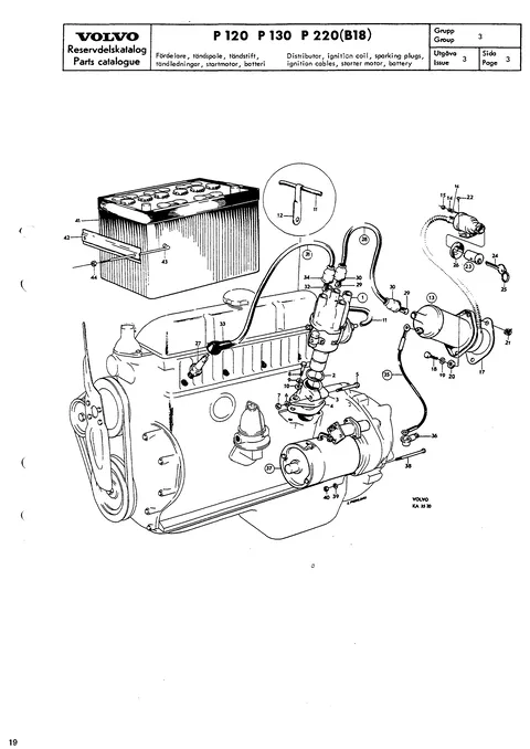 Fördelare, tändspole, tändstift, tändledningar, startmotor, batteri