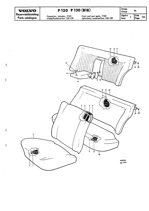 Framstolar, baksäte, P120 Klädselkombination 135-139