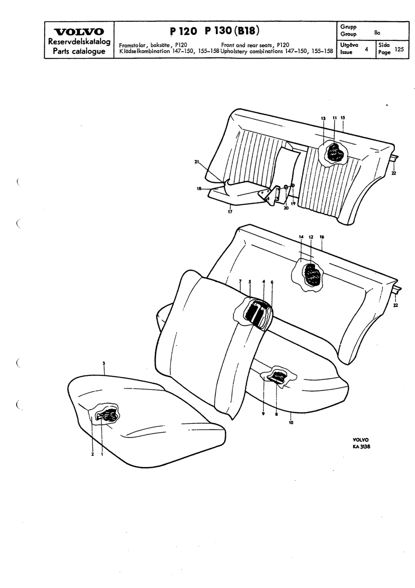 Framstolar, baksäte, P120 Klädselkombination 147-150, 155-158