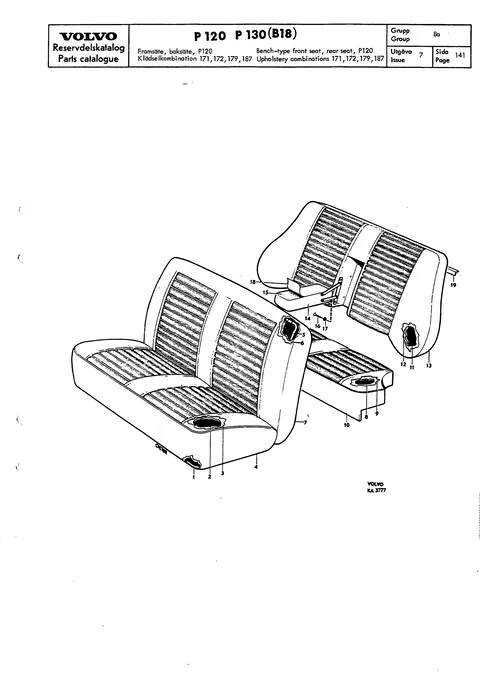 Framsäte, baksäte, P120 Klädselkombination 171, 172, 179, 187