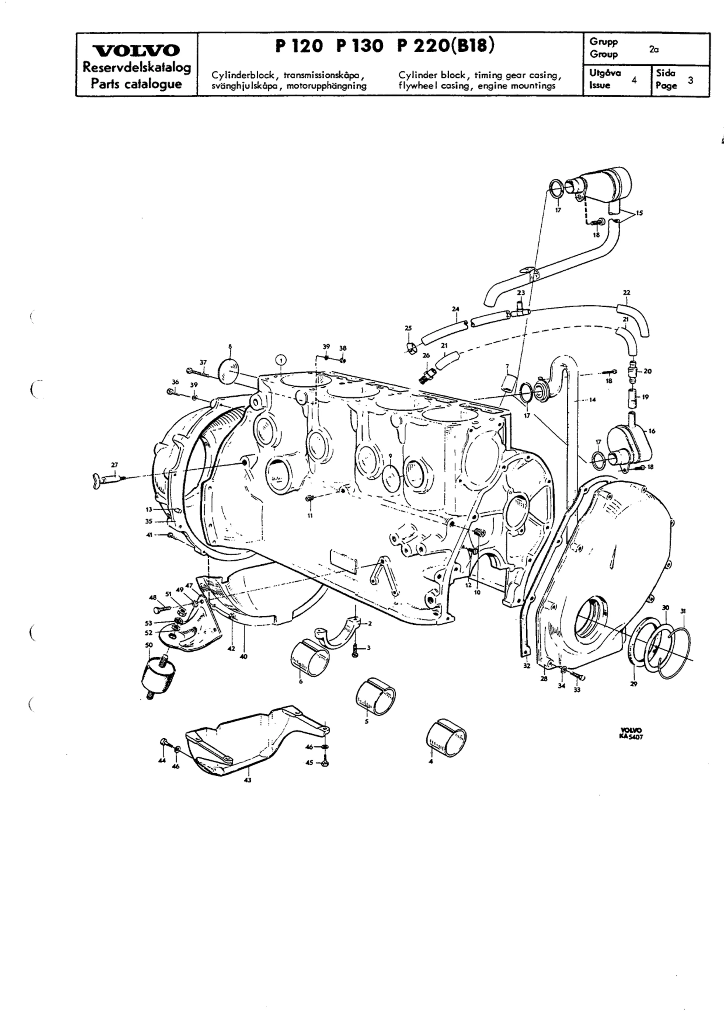 Cylinderblock, transmissionskåpa, svänghjulskåpa, motorupphängning