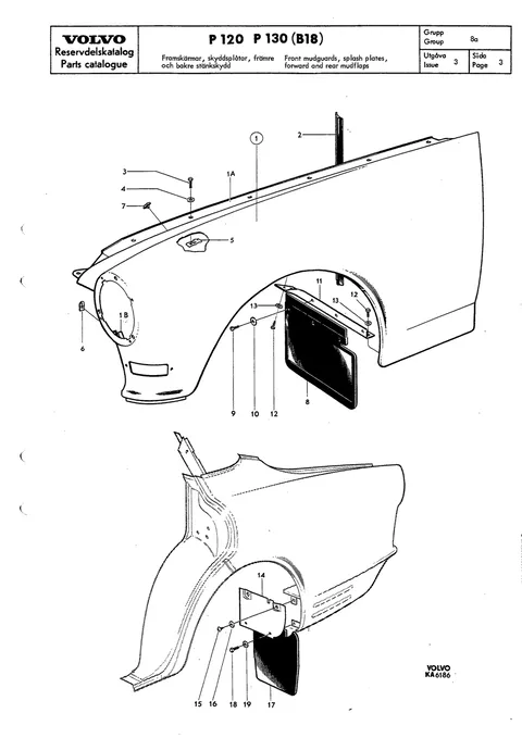 Front mudguards, splash plates, forward and rear mudflaps