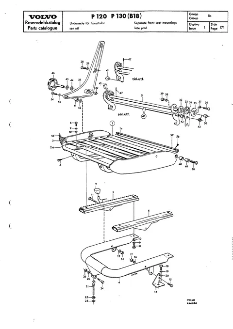 Separate front seat mountings, late prod