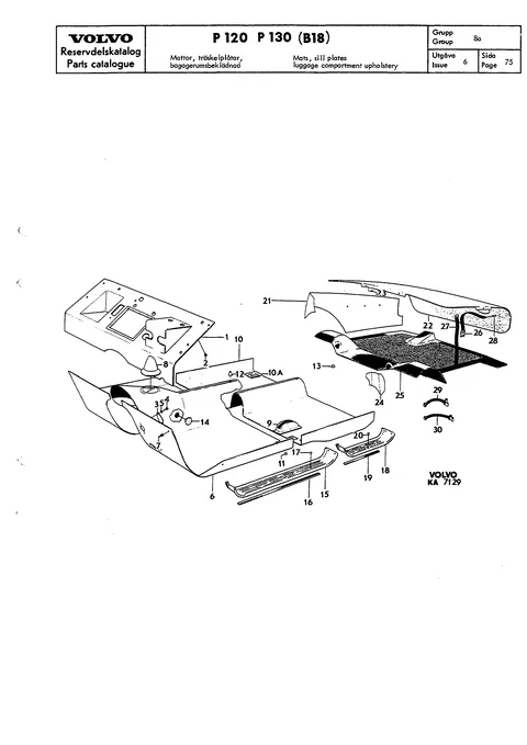 Mats, sill plates, luggage compartment upholstery