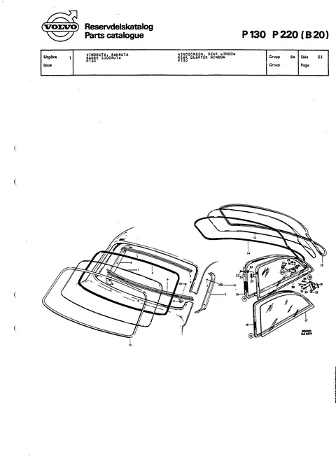 Windscreen, rear window rear quarter window P130