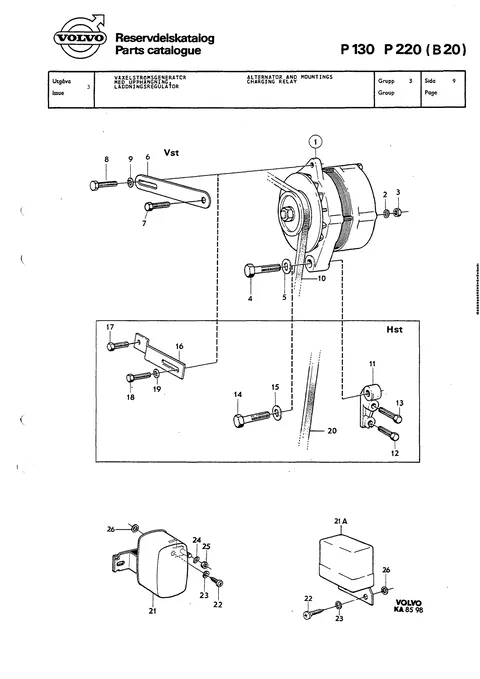 Växelströmsgenerator med upphängning, laddningsregulator