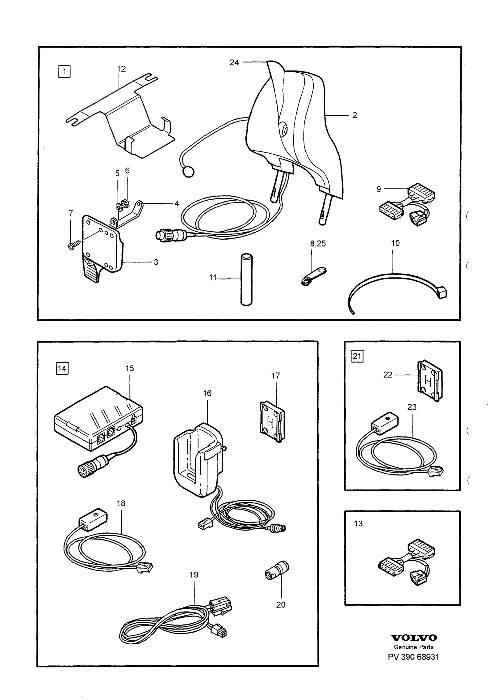 Mobile telephone handsfree installation parts voor Volvo S70/V70/C70 · Volvo C70/V70/S70