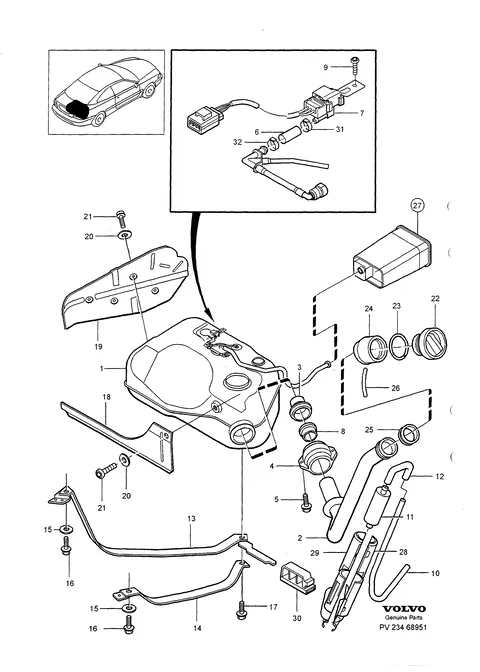 Fuel tank and connecting parts