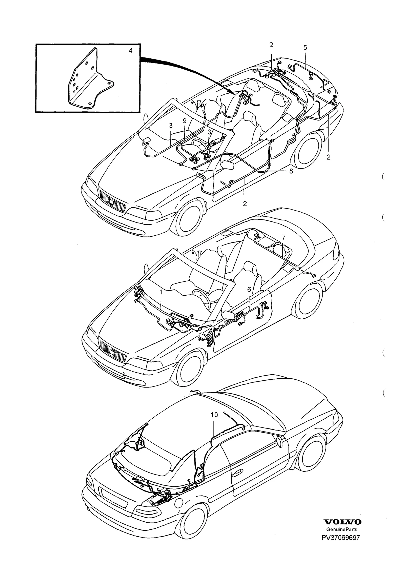 Ledningsnett terskel, gulv og skillevegg til Volvo S70/V70/C70 · Volvo C70/V70/S70