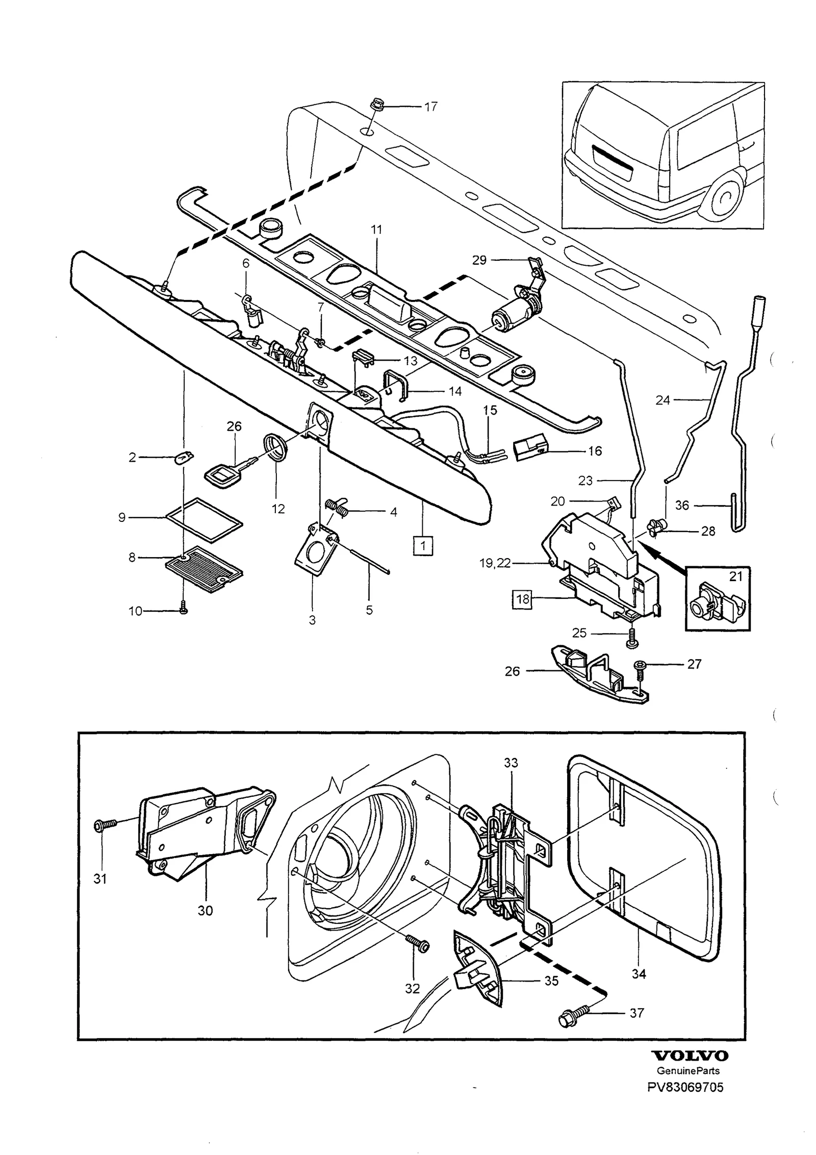 Locking system tailgate tank hatch pour Volvo S70/V70/C70 · Volvo C70/V70/S70