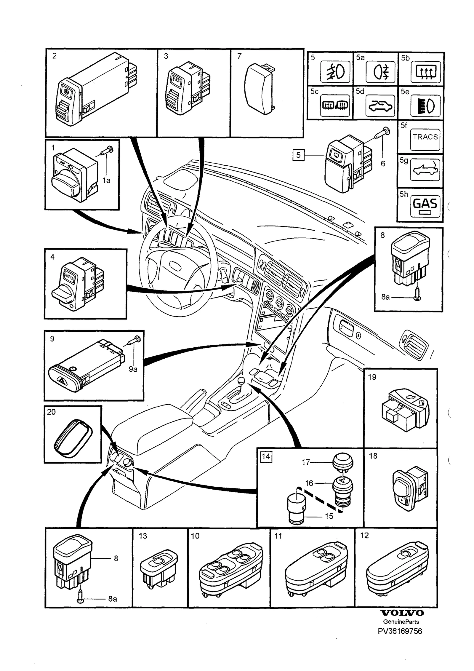 Switches voor Volvo S70/V70/C70 · Volvo C70/V70/S70