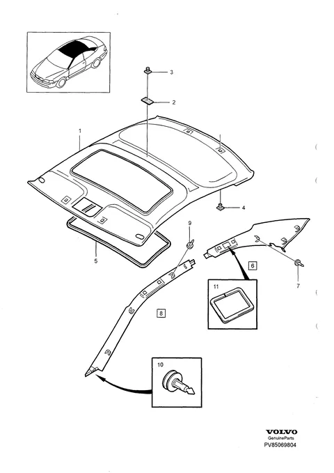 Pièces d'habillage intérieur, section de pavillon · 1151 – 1) 2) C70