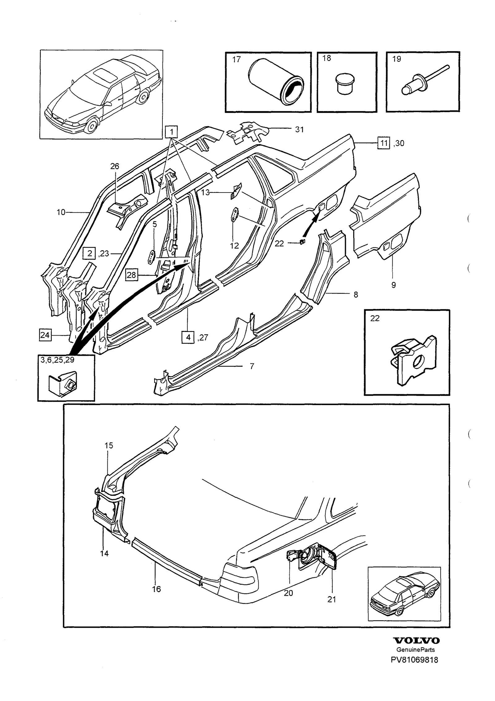Karosseriside utvendig til Volvo S70/V70/C70 · Volvo C70/V70/S70