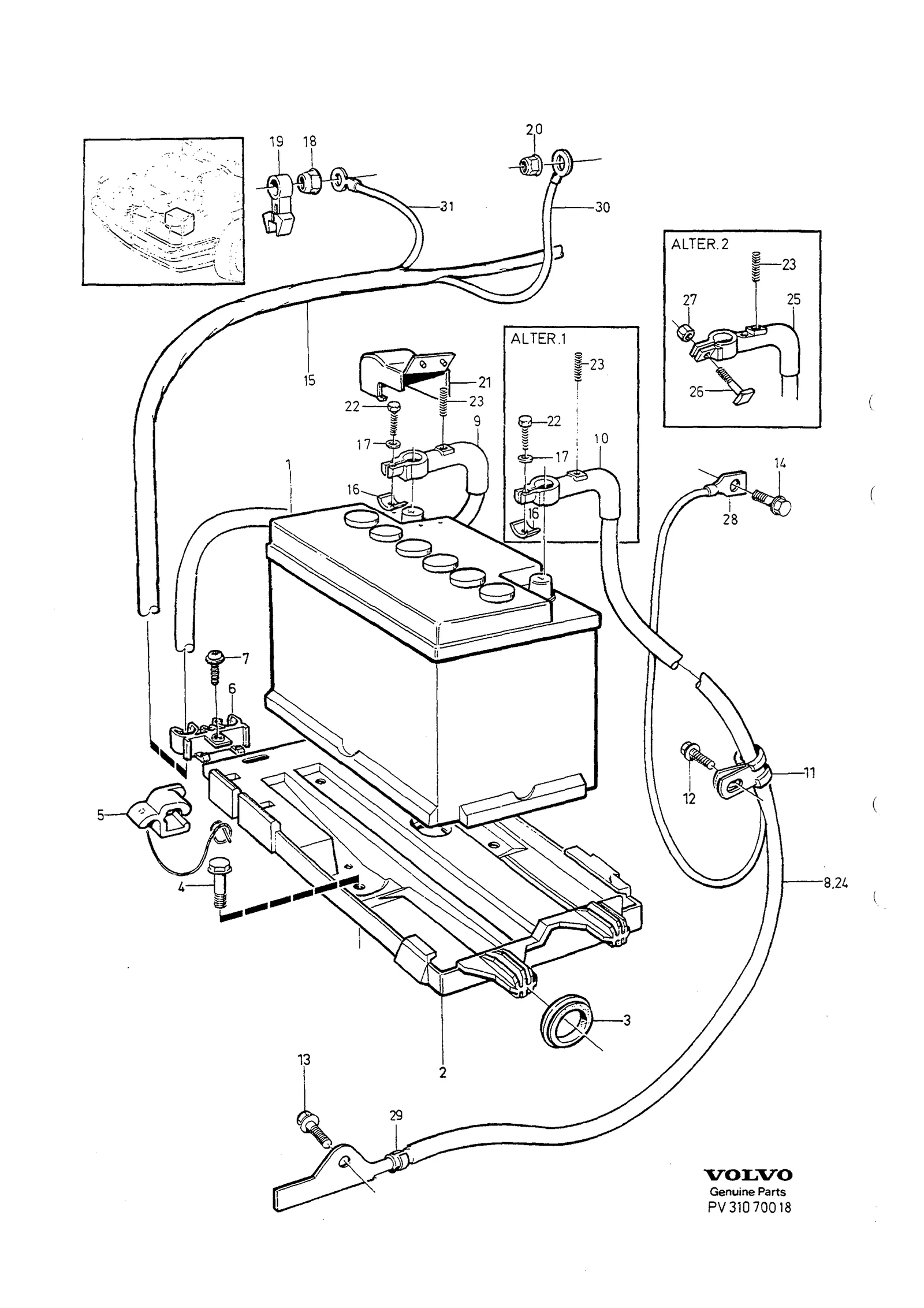 Batteries with mounting parts til Volvo S70/V70/C70 · Volvo C70/V70/S70
