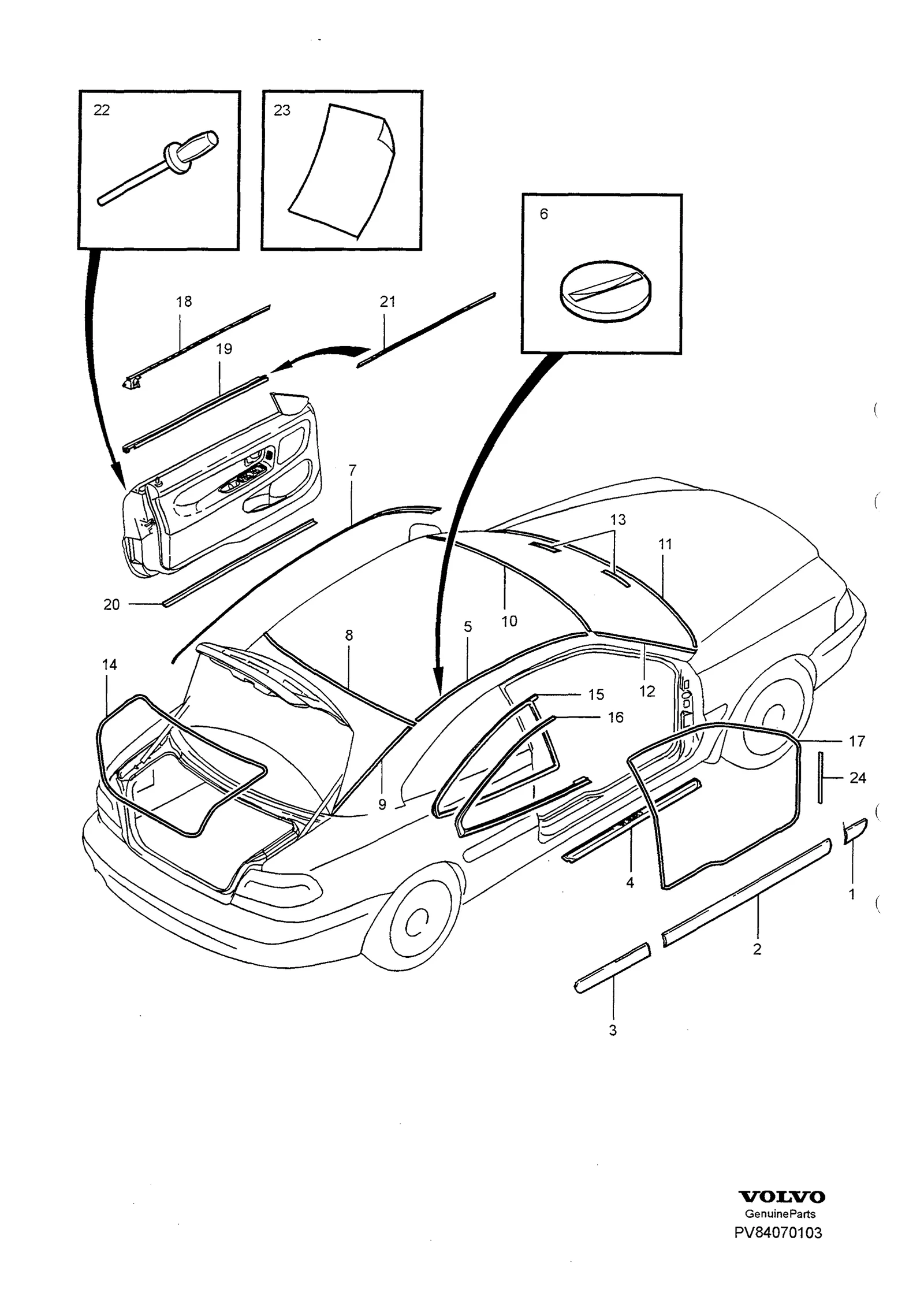 Trim mouldings sealing strips til Volvo S70/V70/C70 · Volvo C70/V70/S70