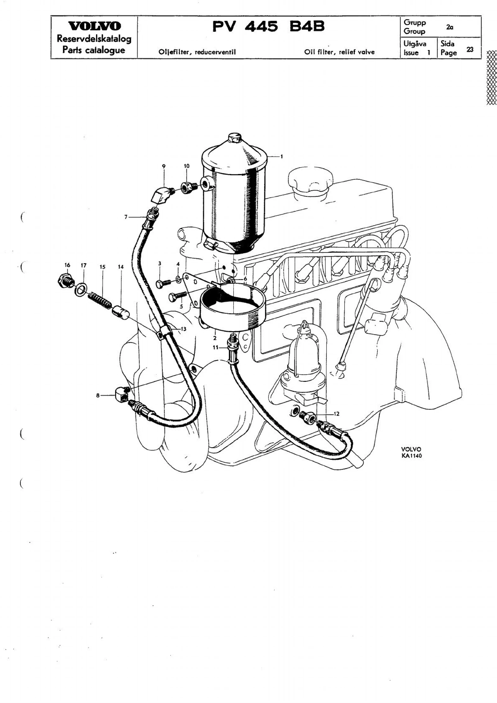 Oljefilter, reducerventil til Volvo PV/Duett · Volvo Duett B16