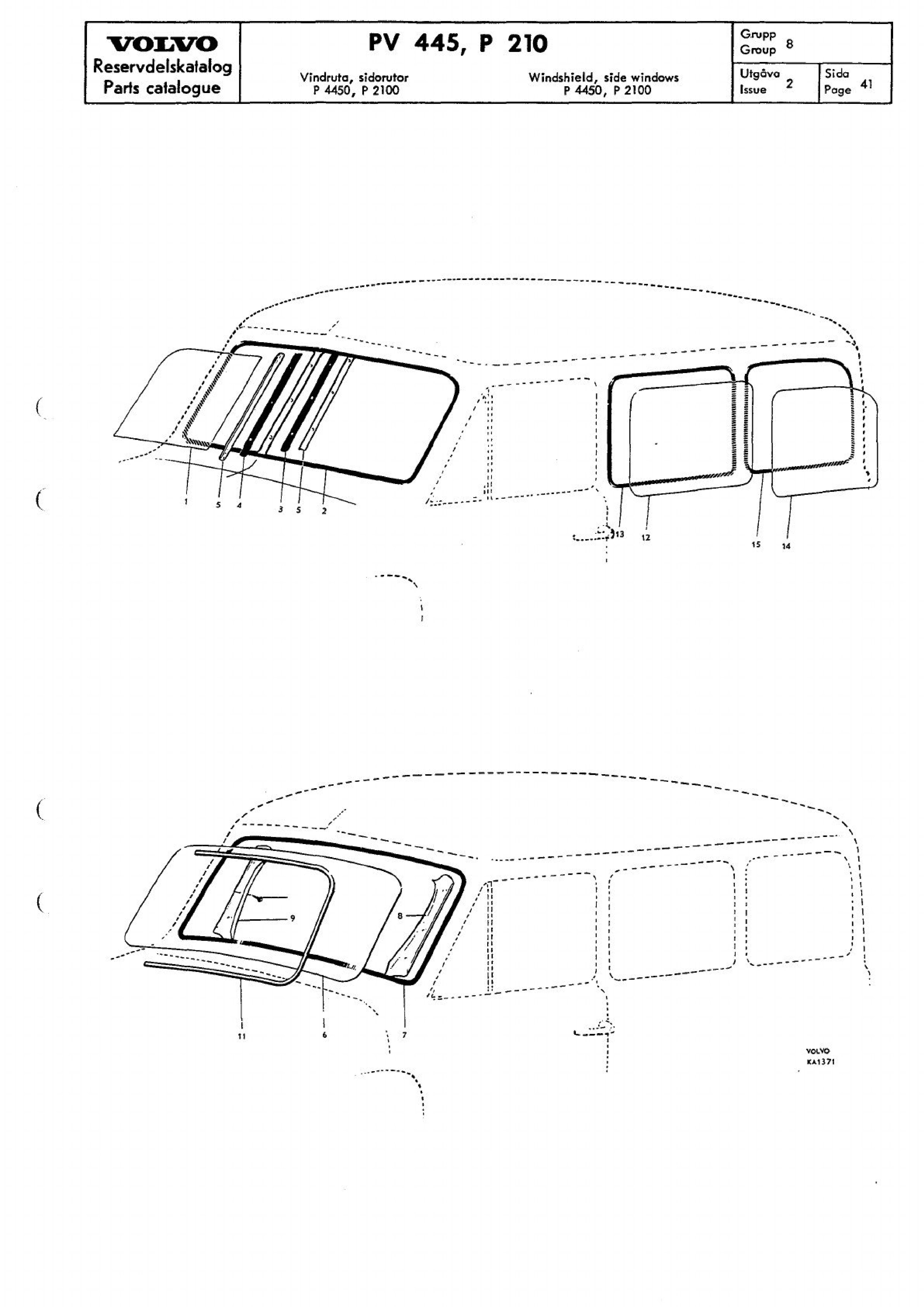 Vindruta, sidorutor P 4450, P 2100