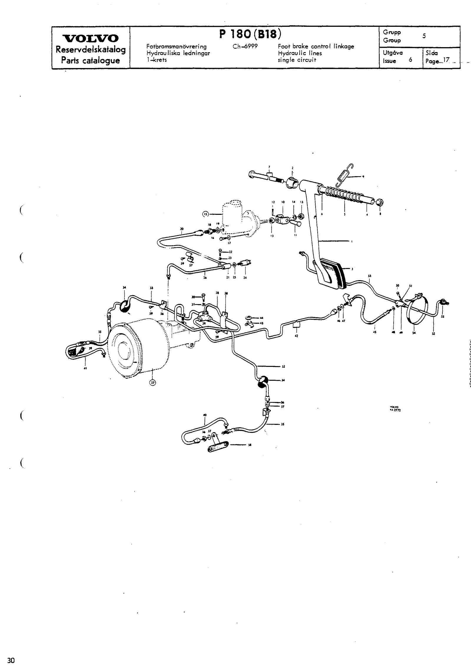 Fotbromsmanövrering Hydrauliska ledningar 1-krets