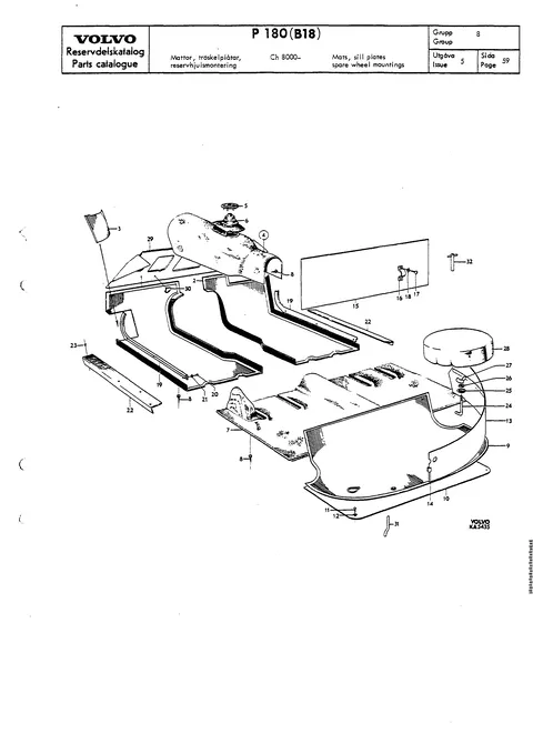 Mats, sill plates, spare wheel mountings