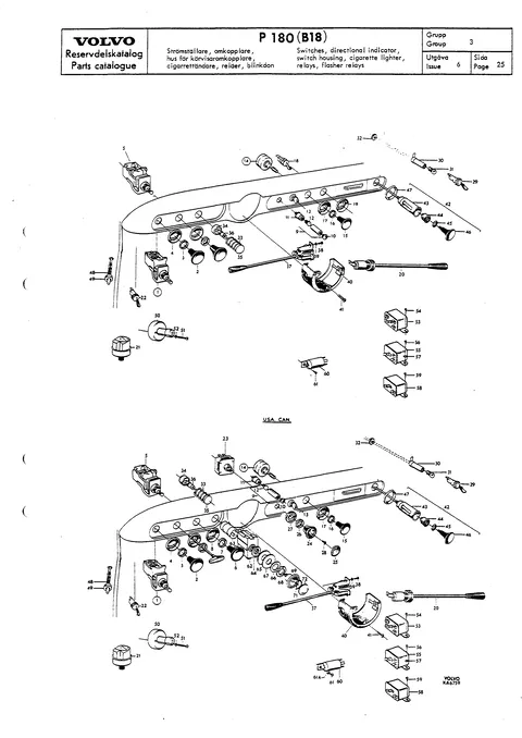Switches, directional indicator, switch housing, cigarette lighter, relays, flasher relays