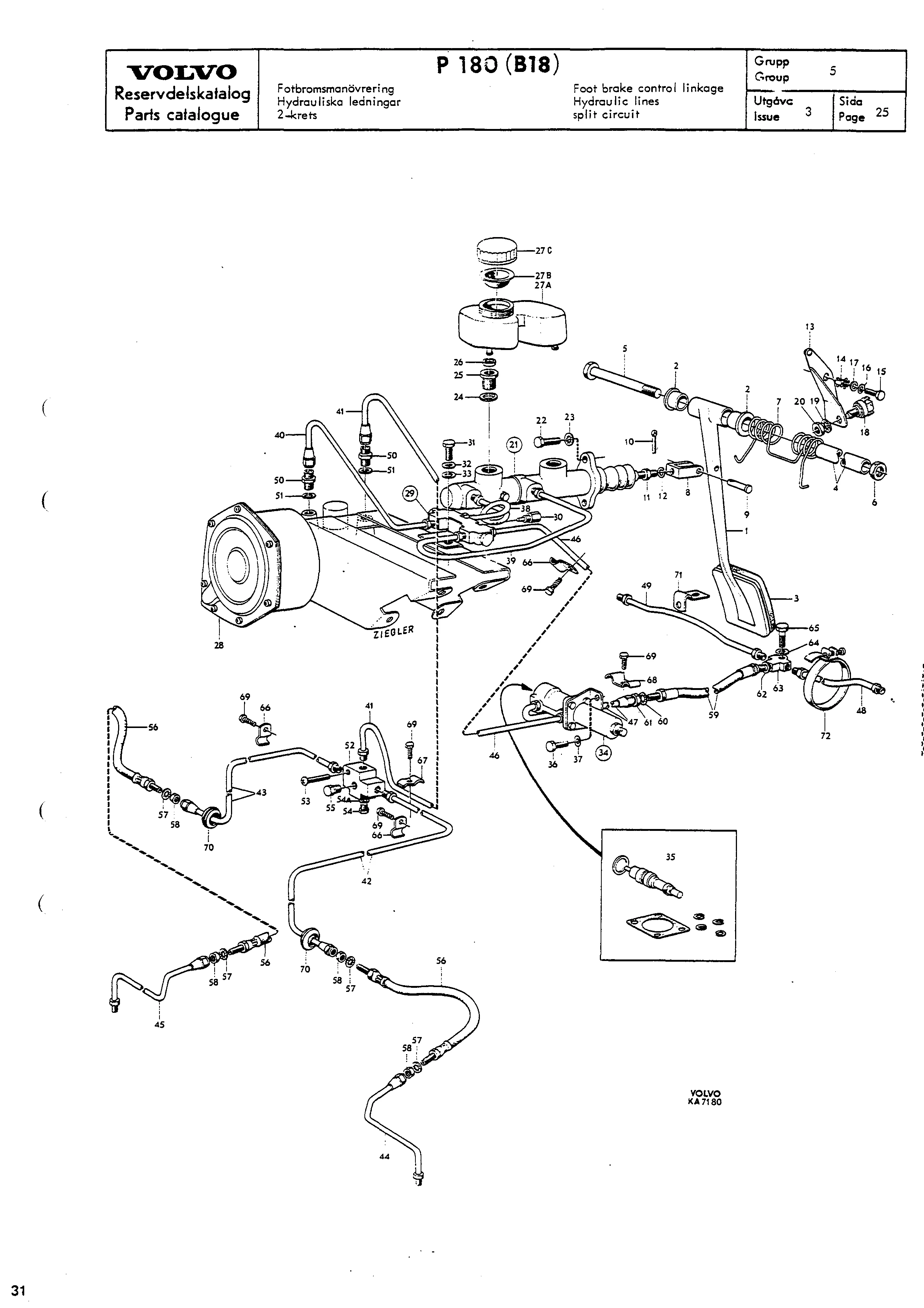 Fotbromsmanövrering Hydrauliska ledningar 2-krets