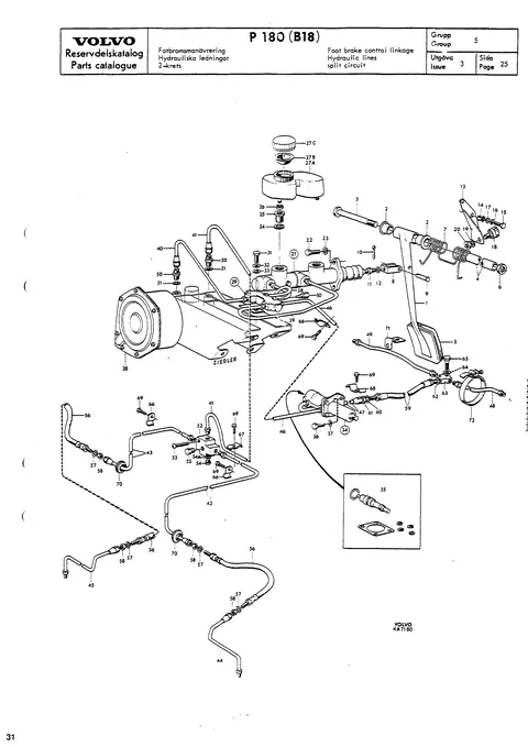 Foot brake control linkage Hydraulic lines Split circuit