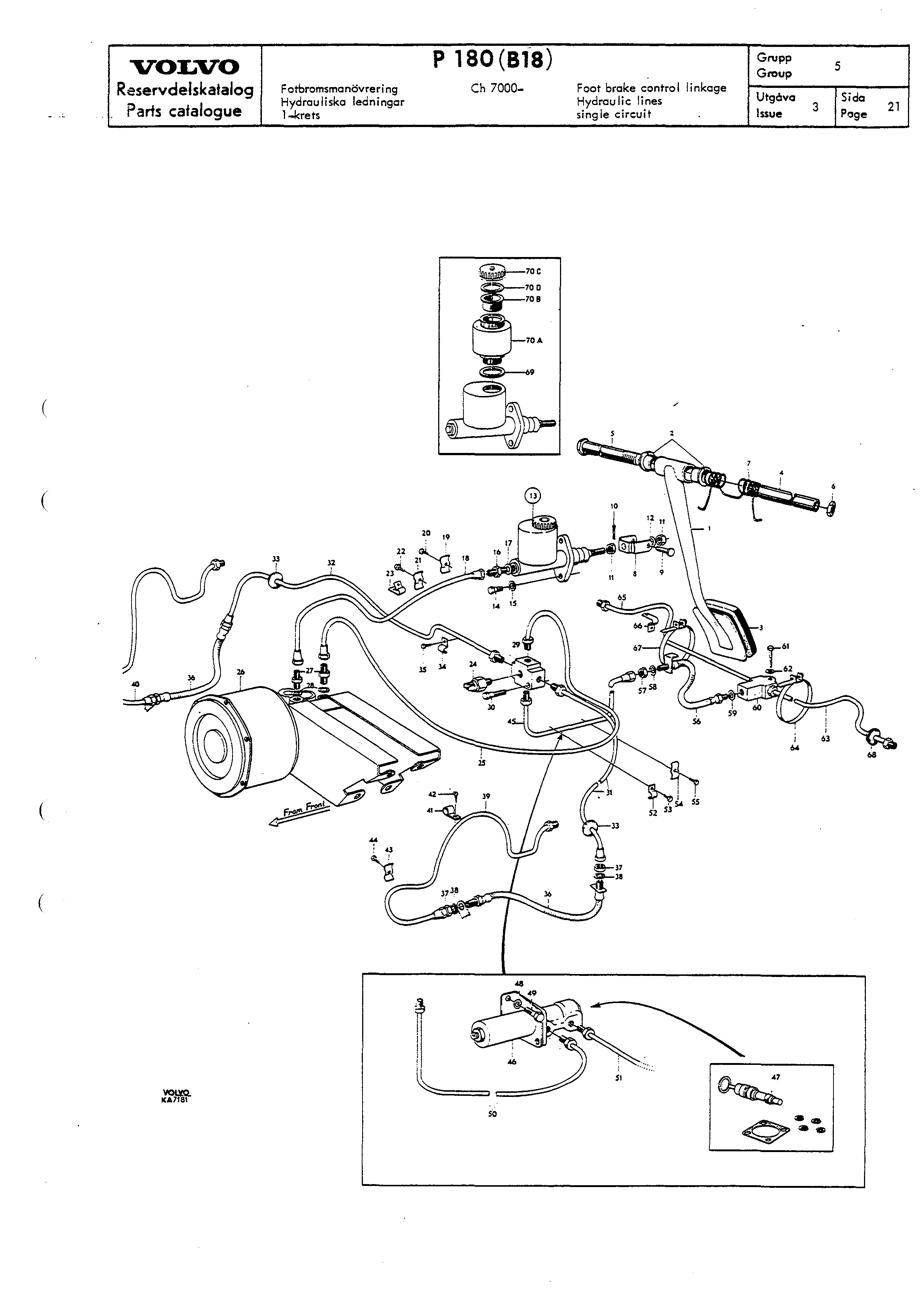 Fotbromsmanövrering Hydrauliska ledningar 1-krets