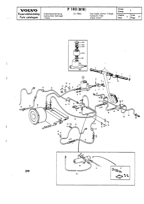 Foot brake control linkage Hydraulic lines single circuit