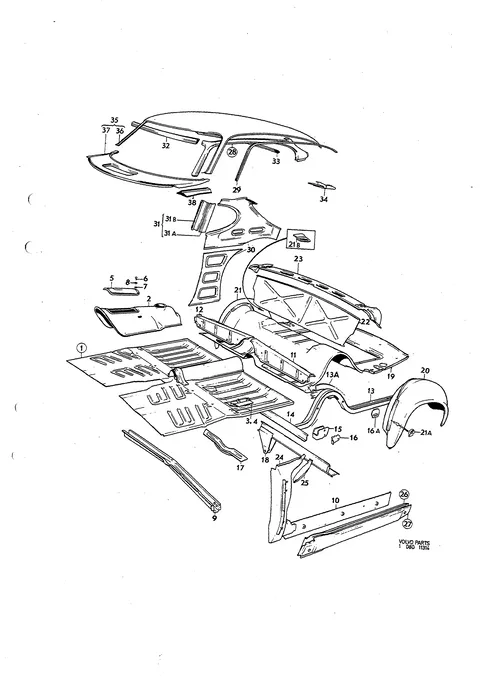 Floor section, body sides, roof 182