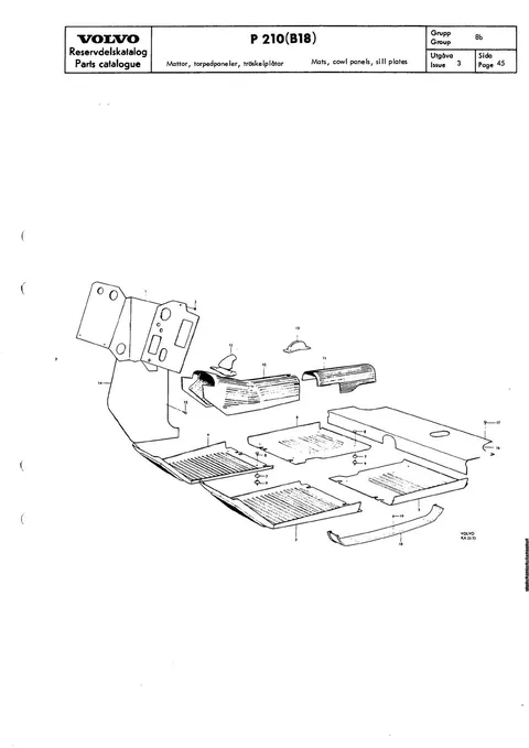 Mats, cowl panels, sill plates til Volvo PV 544, Duett 210 (B18)
