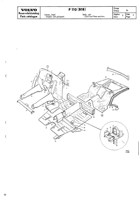 Body - Cowl and floor sections til Volvo PV 544, Duett 210 (B18)