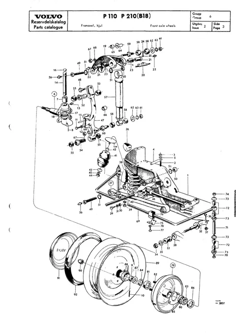 Front axle, wheels til Volvo PV 544, Duett 210 (B18)