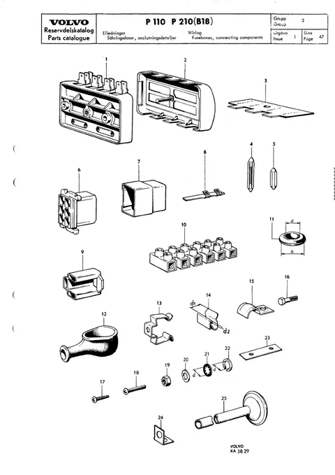 Wiring - Cables and plastic cable covers (sold by length) cable terminals / Fuseboxes, connecting components til Volvo PV 544, Duett 210 (B18)