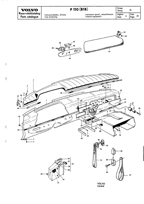 Instrument panel, miscellaneous interior equipment til Volvo PV 544, Duett 210 (B18)
