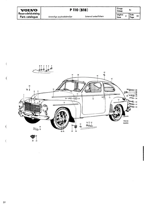 Utvändiga prydnadsdetaljer til Volvo PV 544, Duett 210 (B18)