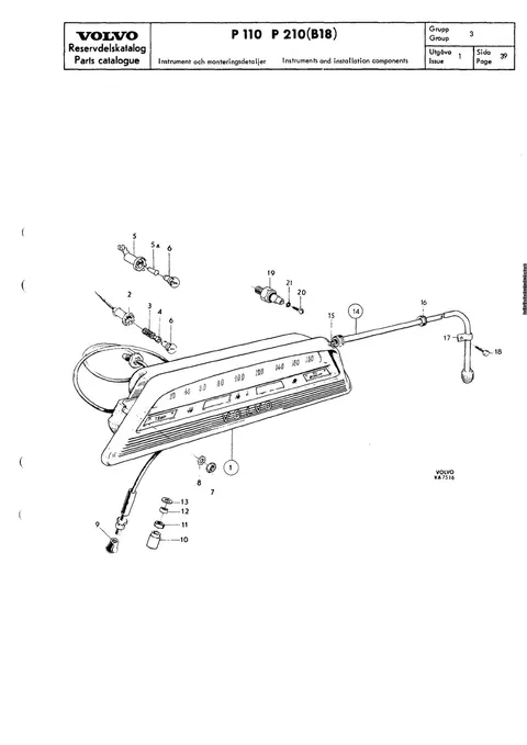 Instrumenter og monteringsdetaljer til Volvo PV 544, Duett 210 (B18)