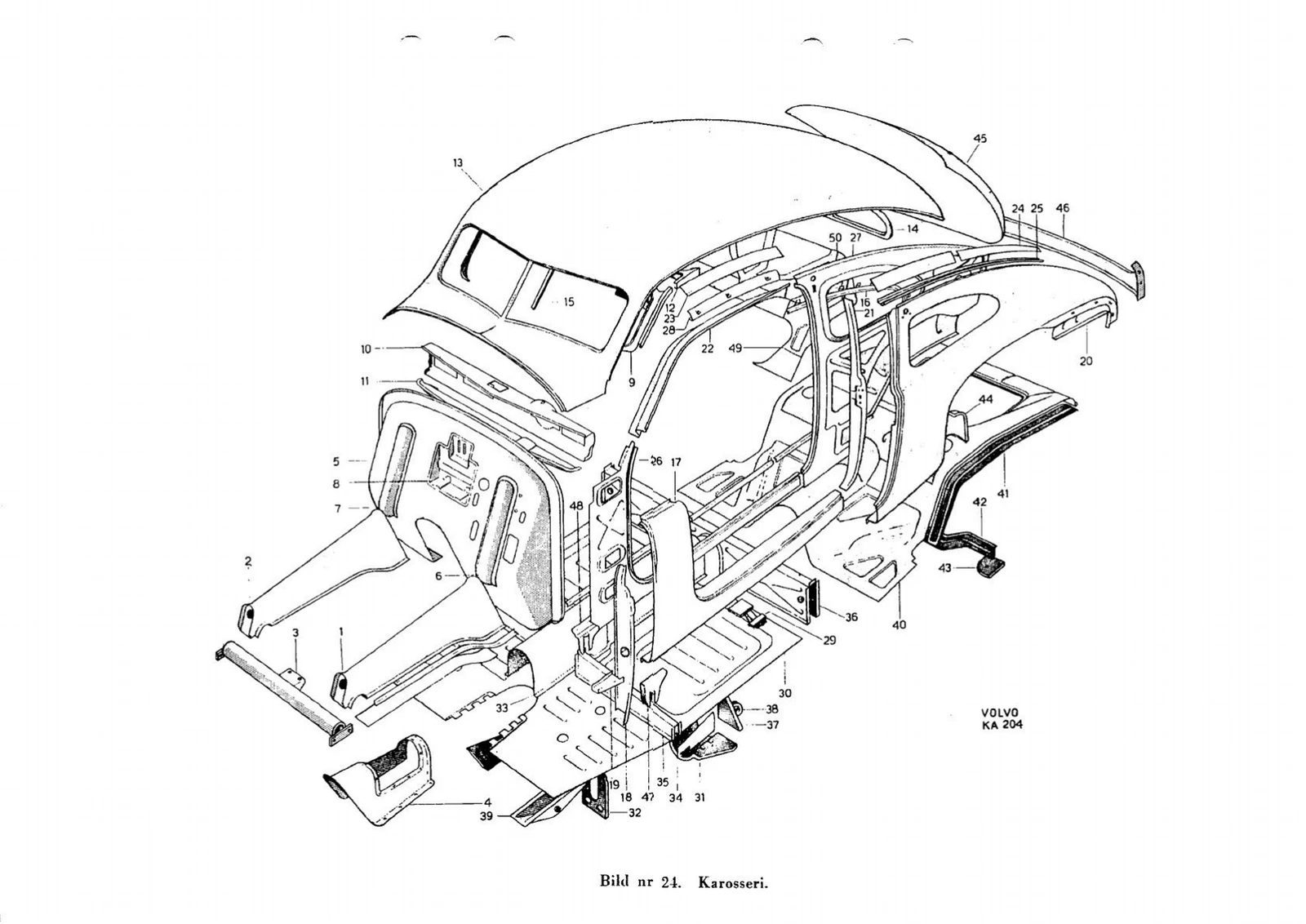 Windlaufteil, Boden, Matten, Kofferraumklappe, Sitze für Volvo PV/Duett · Volvo PV 444 B–K (1947–57)