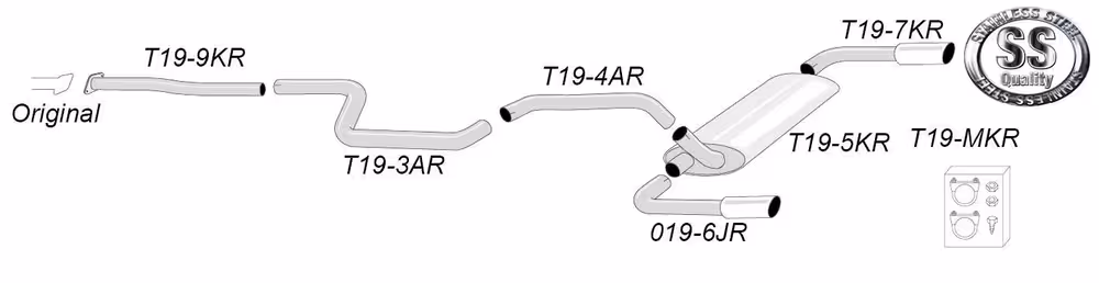 Eksosanlegg til Volvo V40, 2WD, T5, 2013-2019, etter katalysator, konkurransesystem