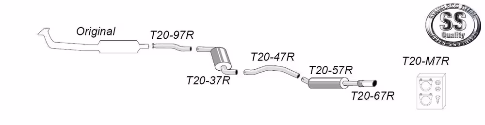 Eksosanlägg til Volvo C70, turbo, 1996-2005, etter katalysator, konkurransesystem
